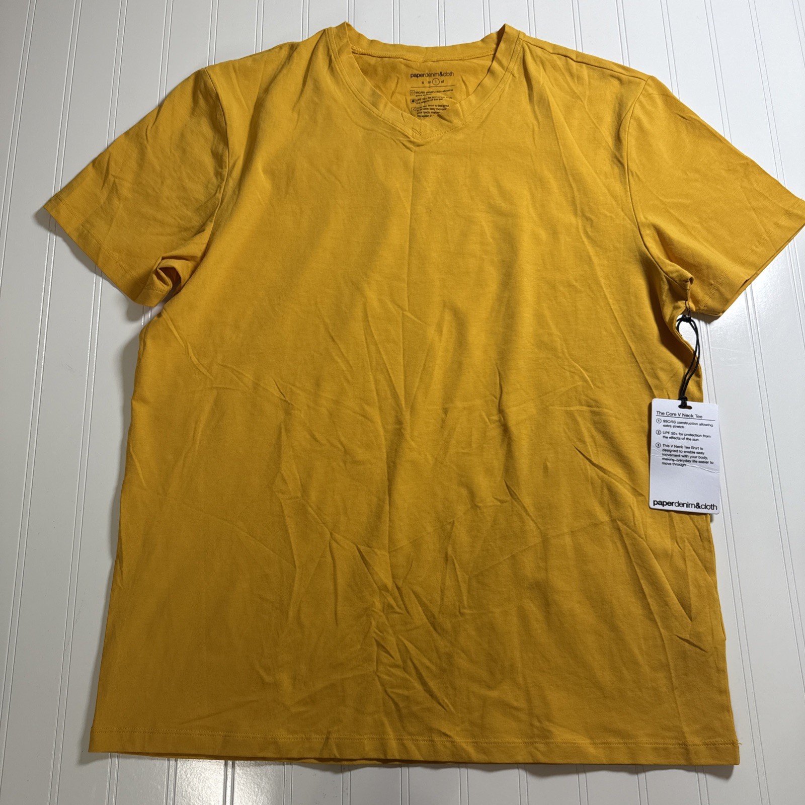 Paper Denim & Cloth L Men’s UPF 50+ Sun Protection Yellow VNeck T-Shirt Large