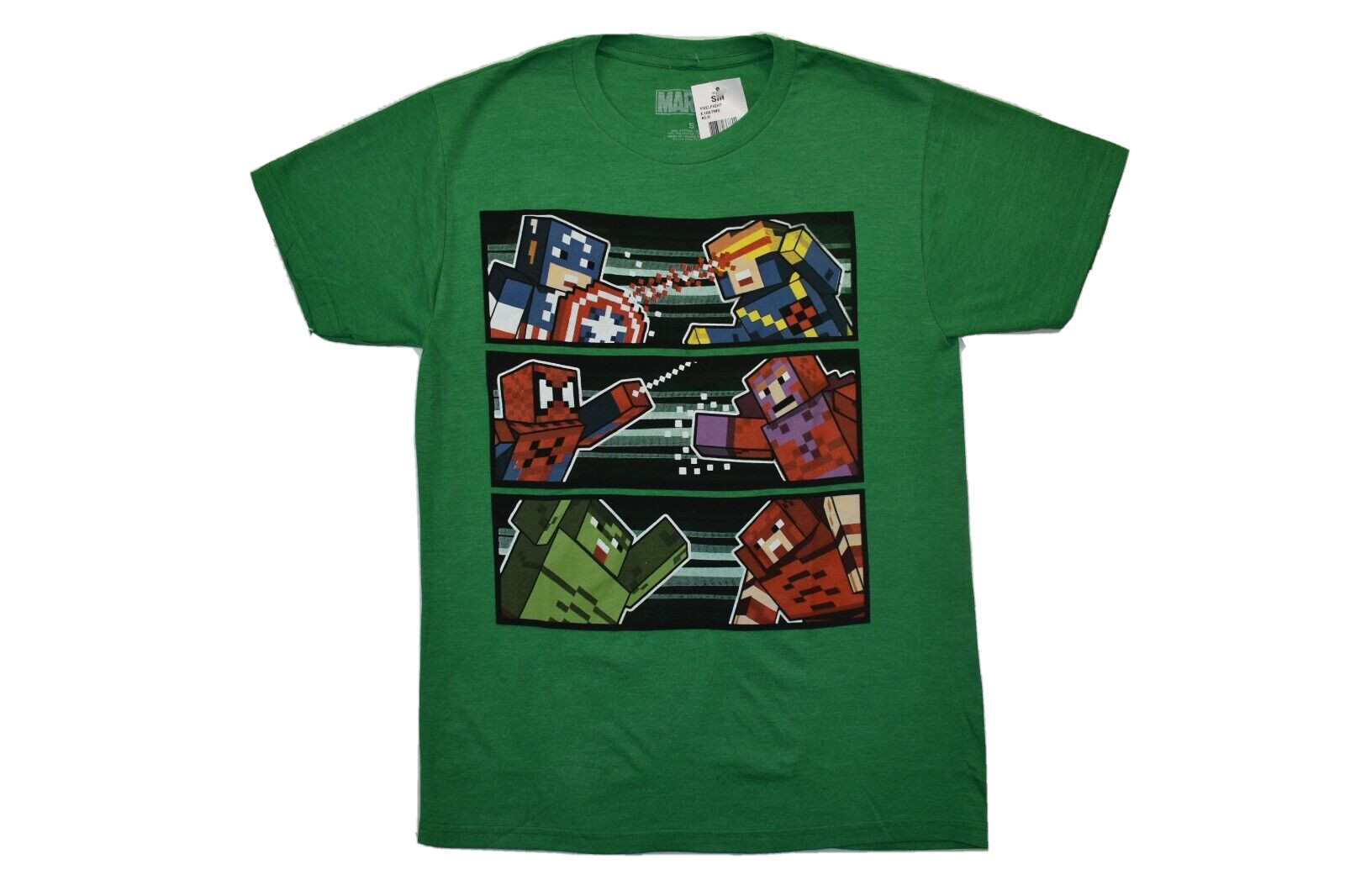 Marvel Mens Avengers vs X-Men Block Characters Green Shirt New S-XL