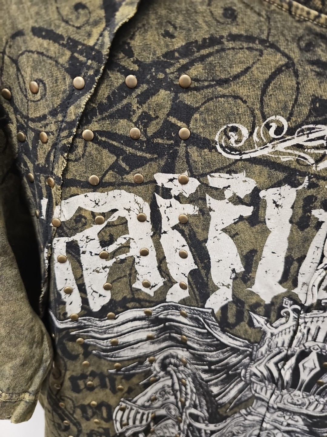 Affliction Dead Or Alive Shirt Men’s Large Copper Crewneck Beaded Rockabilly