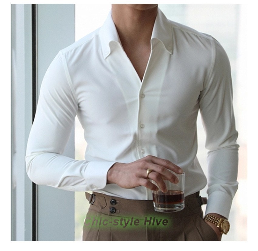 Men’s Collar Shirt Wrinkle-free Casual Slim-fit with A Lapel Design Shirts