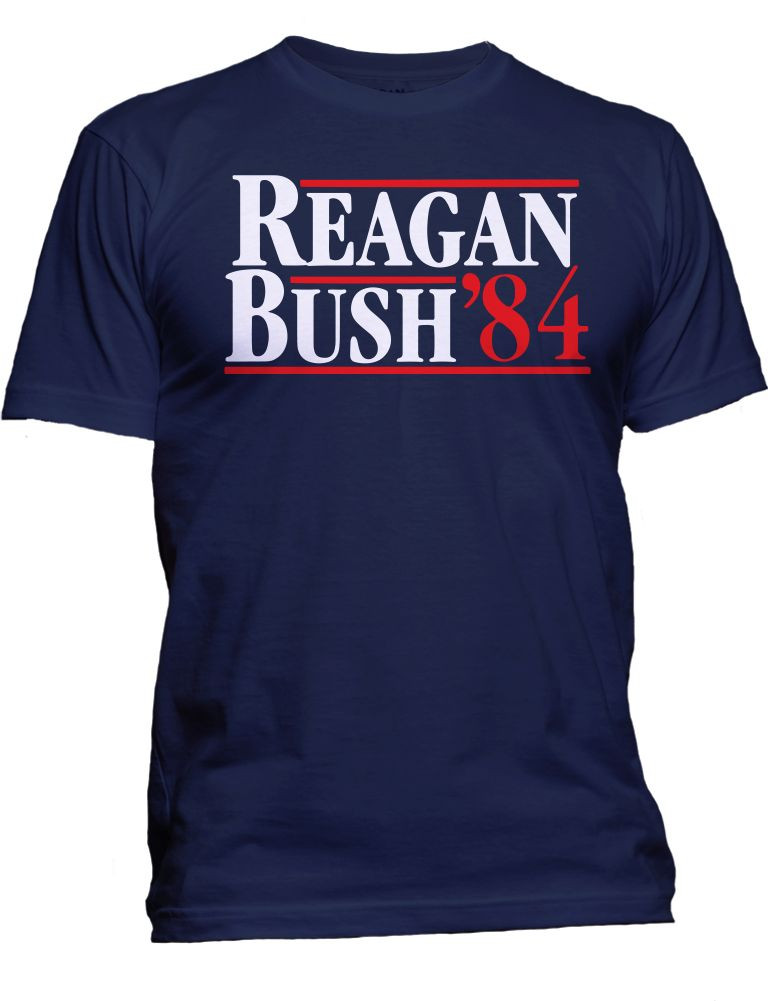 New Men’s REAGAN BUSH 84 Retro Political T-Shirt Funny USA College Tee Shirt