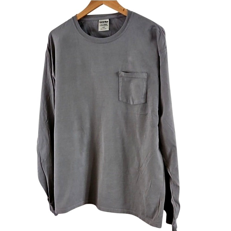 ComfortWash by Hanes Long Sleeve Pocket T-Shirt Gray Size Large 100% Cotton