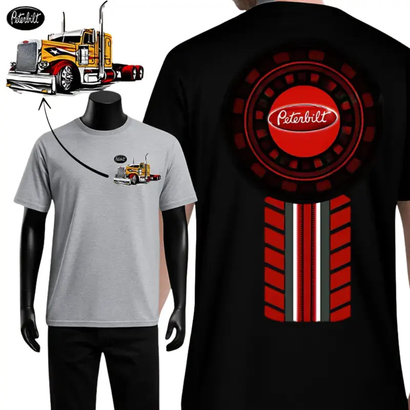 Peterbilt T-Shirt, Classic Semi Truck & Red Logo Graphic, Peterbilt Big Rig Grap