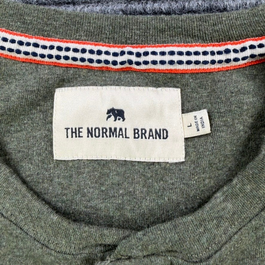 The Normal Brand Mens Large Olive Green Long Sleeve Raglan Henley Shirt Casual