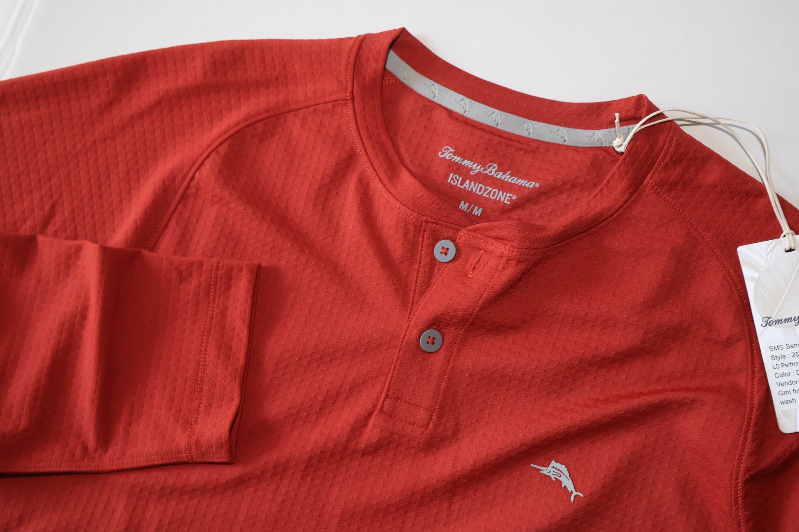 Tommy Bahama Henley Tee Shirt Echo Tides Performance Lobster Red New LS Medium M