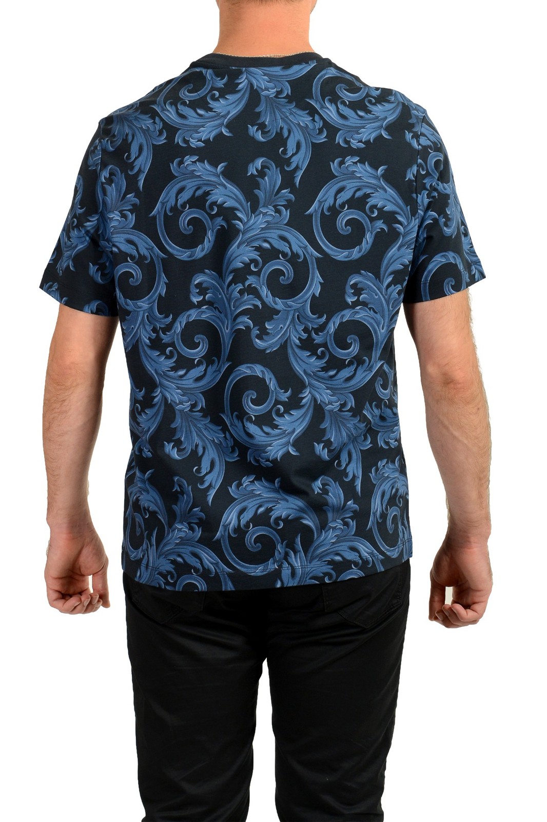 Versace Men’s Navy Blue Barocco Logo Print Short Sleeve T-Shirt US 2XL IT 56