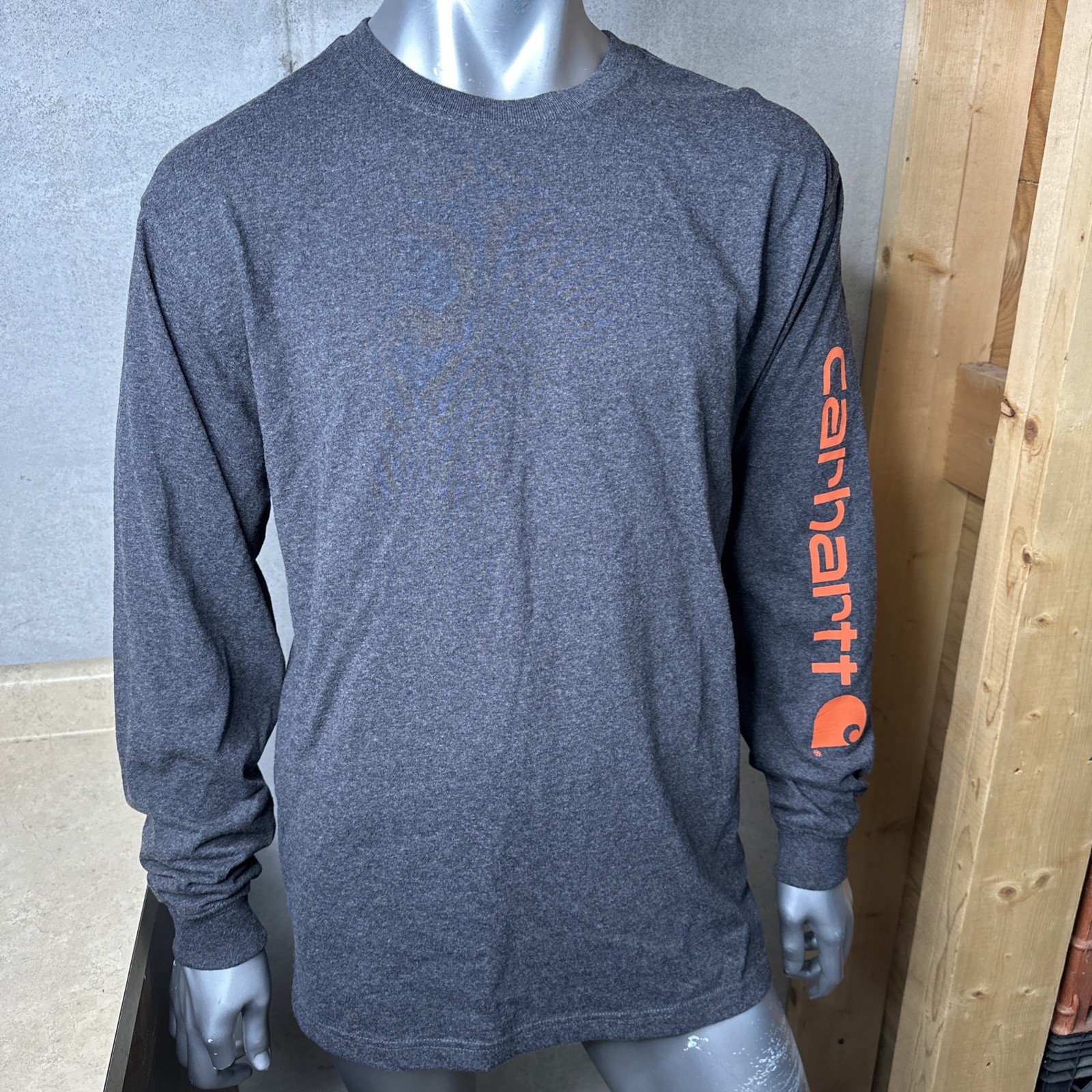 Carhartt Mens Large Long Sleeve T-Shirt Black K231 Loose Fit Arm Logo Spellout