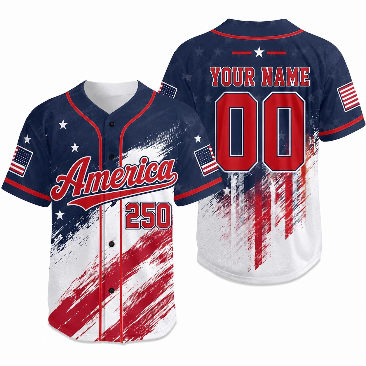 USA 250 Years Baseball Jersey American Flag 4th July Patriotic Shirt