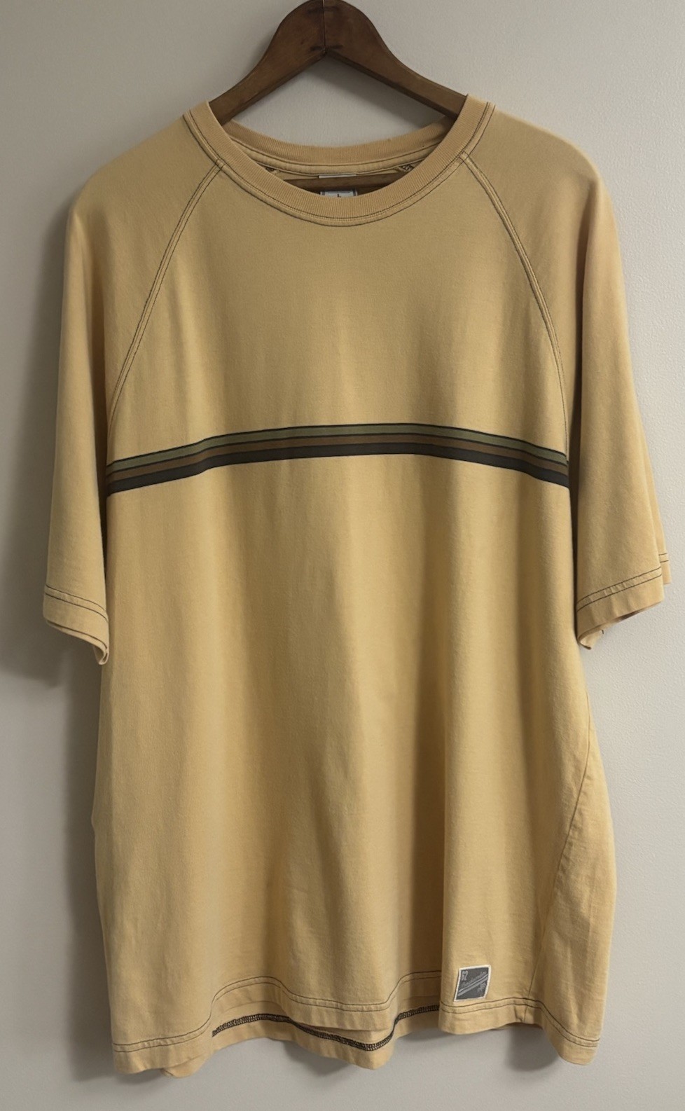 Vintage 90s Old Navy Streetwear Yellow Triple Stripe Short Sleeve Shirt Men’s L