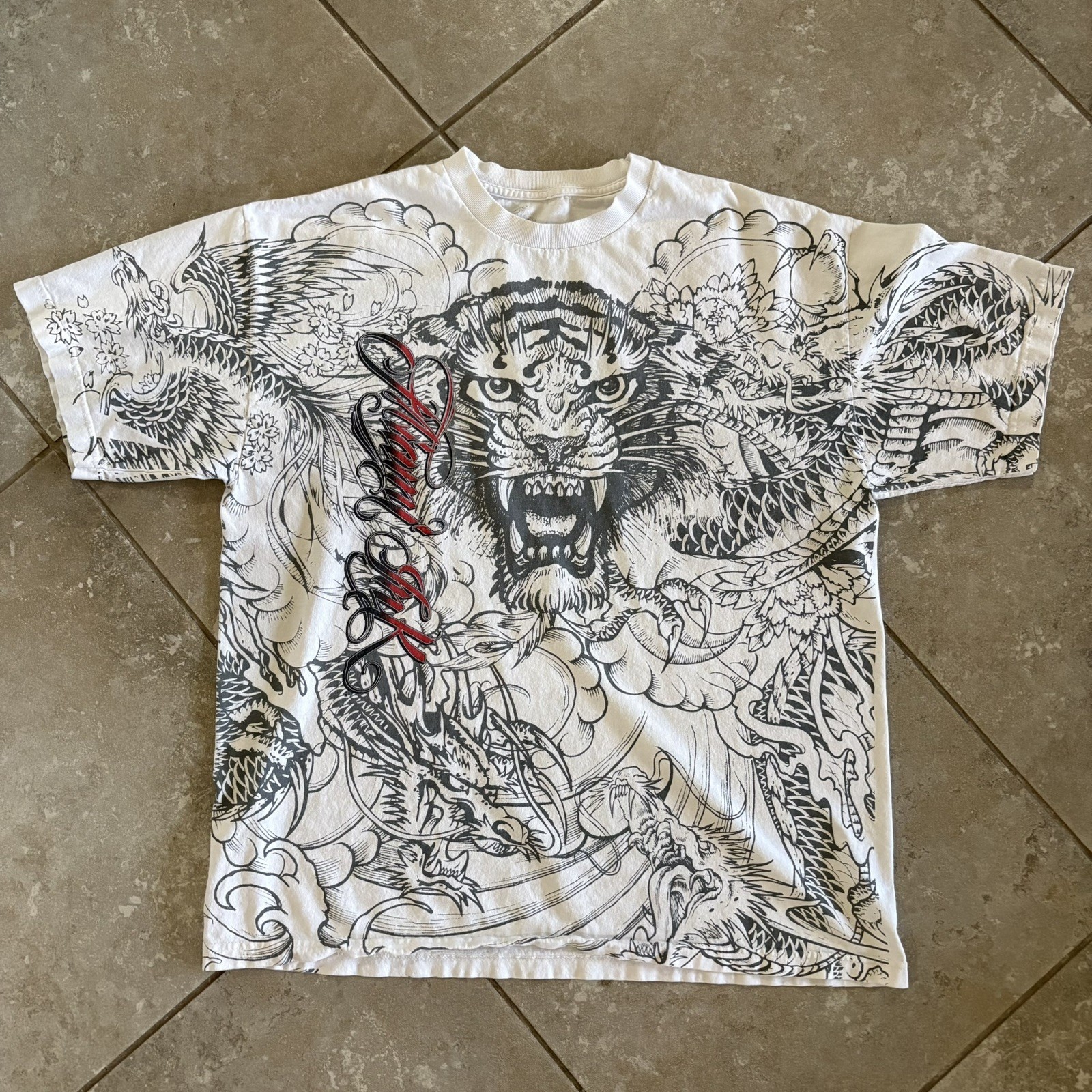Vintage Miami Ink Shirt Mens XL Tattoo Japanese Dragon & Tiger