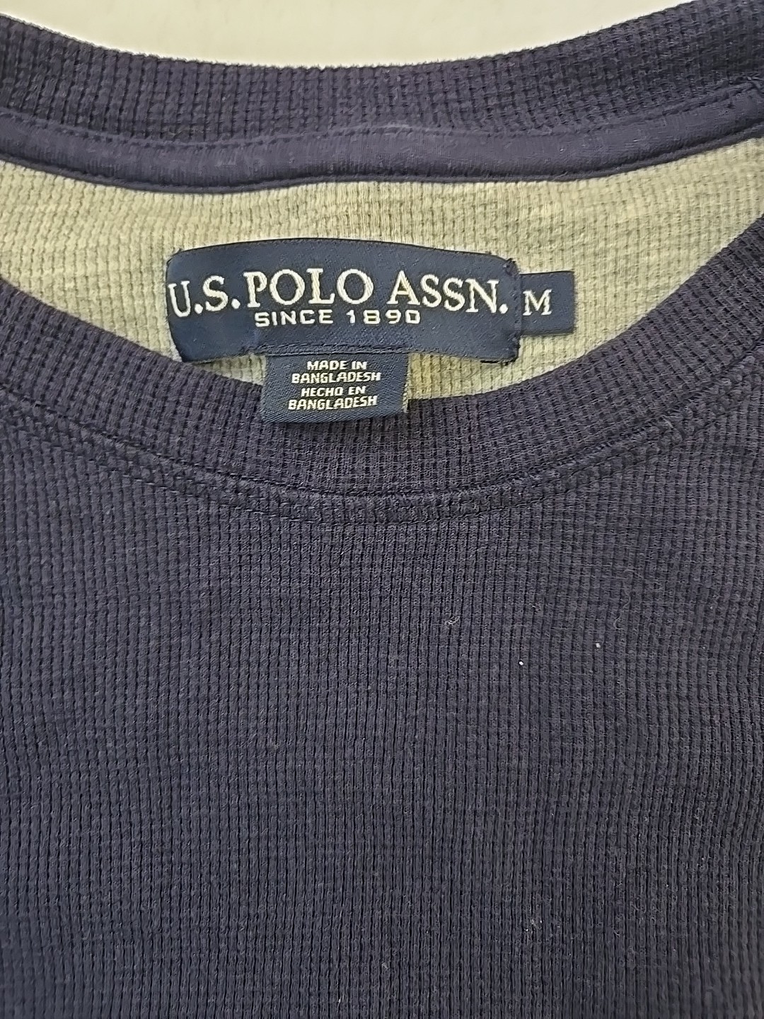US Polo Assn Thermal Waffle Knit Shirt Mens Sz Medium Navy Blue Red Pony Preppy