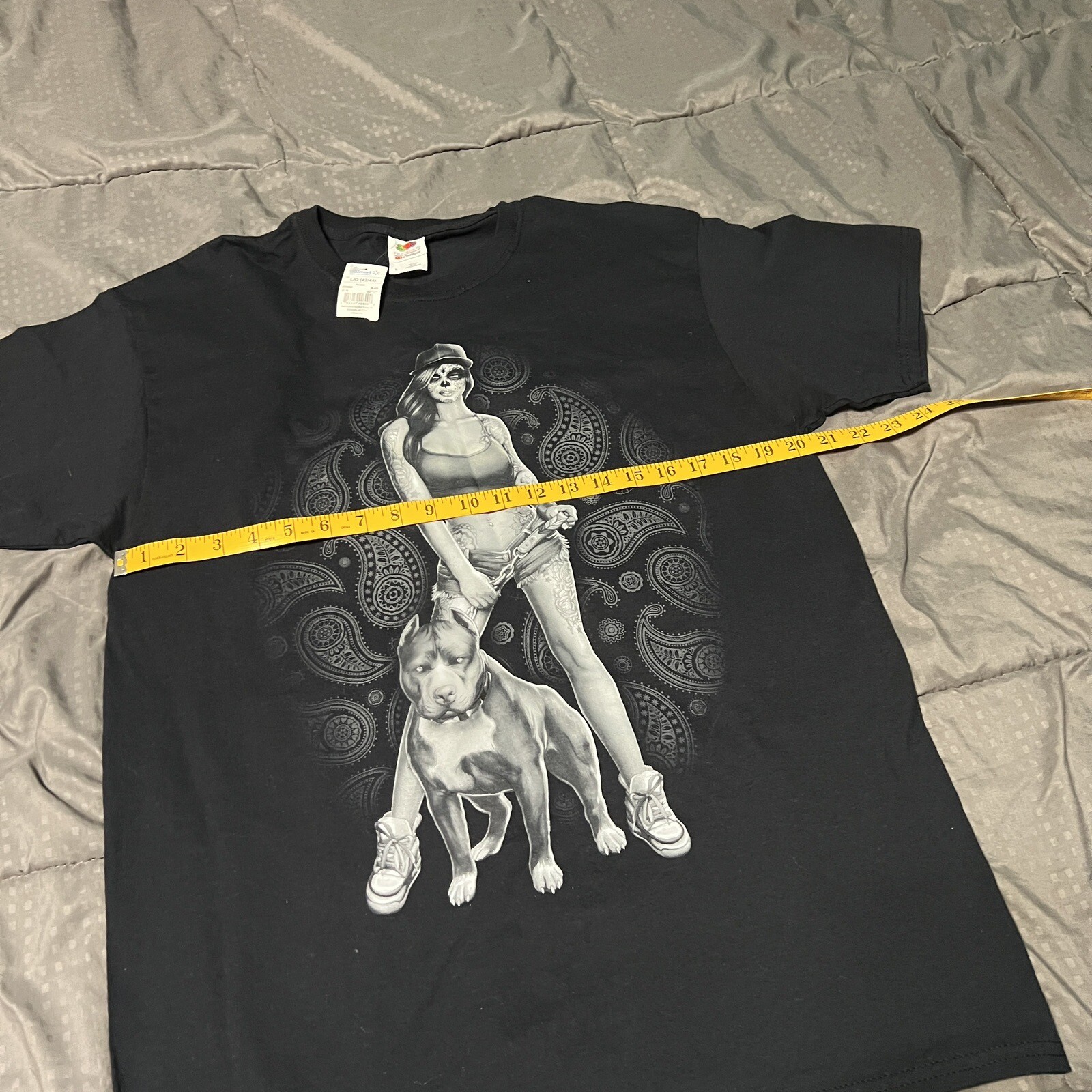 Fruit Of The Loom Tshirt Shirt Dog Tatted Woman Sugar Skull Make Up New Large