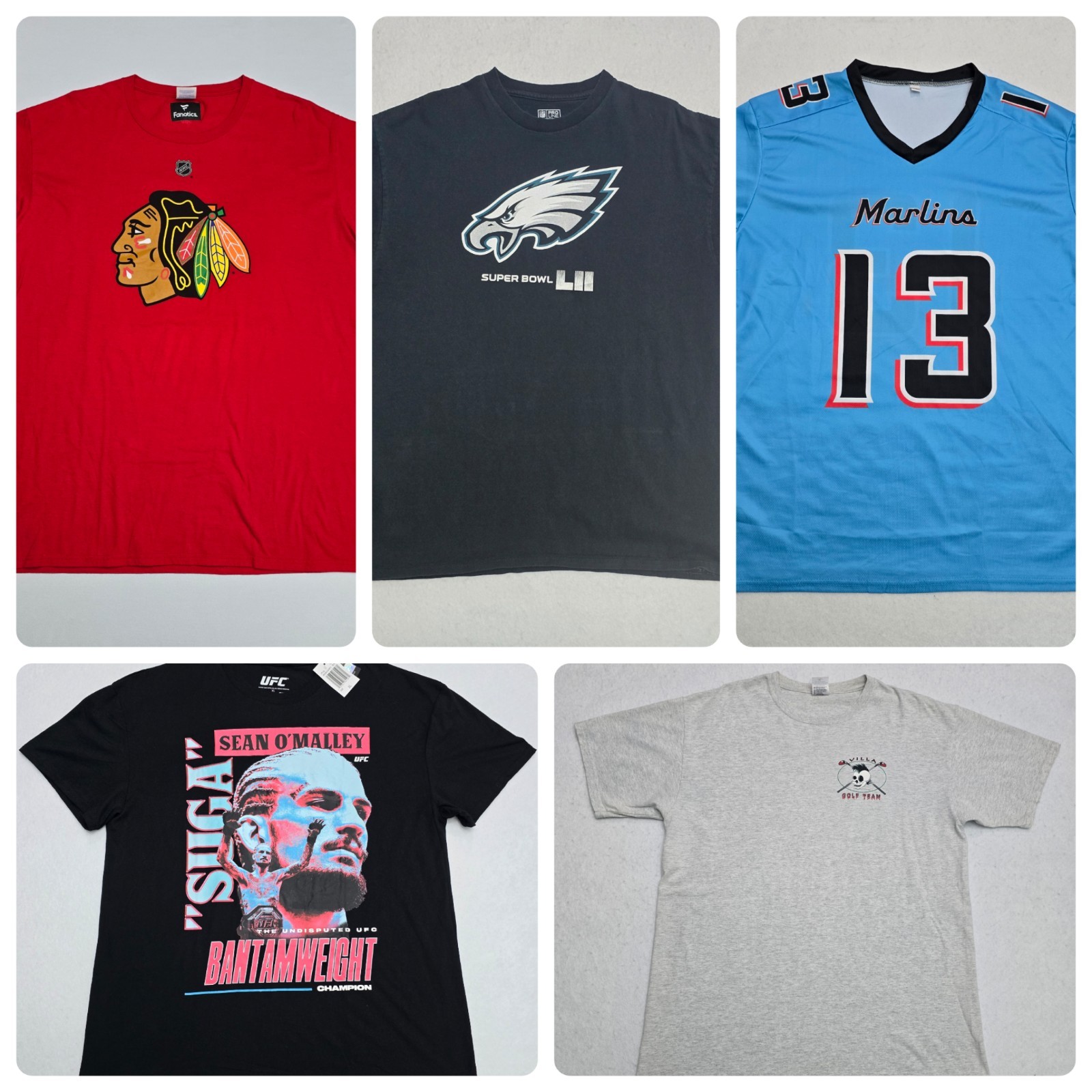 Lot of 5 Men’s XL Sports Graphic Short Sleeve T-Shirts Mixed Brands