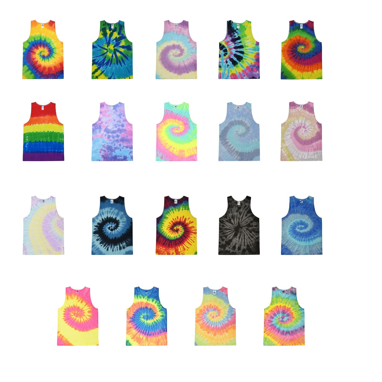 Multi-Color Tie Dye Tank Tops Sleeveless T-Shirts Adult XXL, 100% Cotton