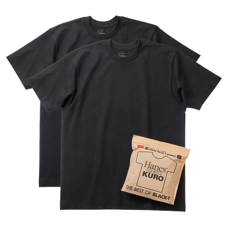 Hanes T-Shirts KURO BLACK 2-Pack UNISEX S–2XL 7.0oz Cotton Crew Neck HM1-B701