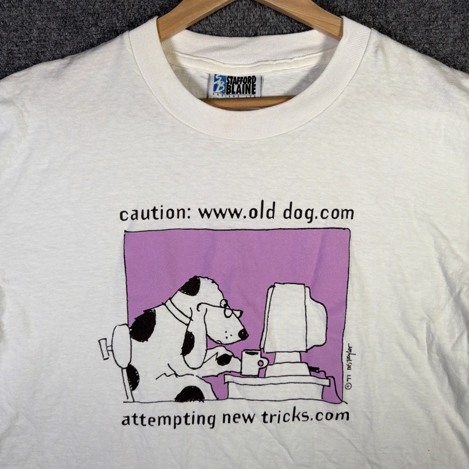 Vintage Quote Shirt Mens XL White 90s Funny Dog Computer Tech Cartoon USA
