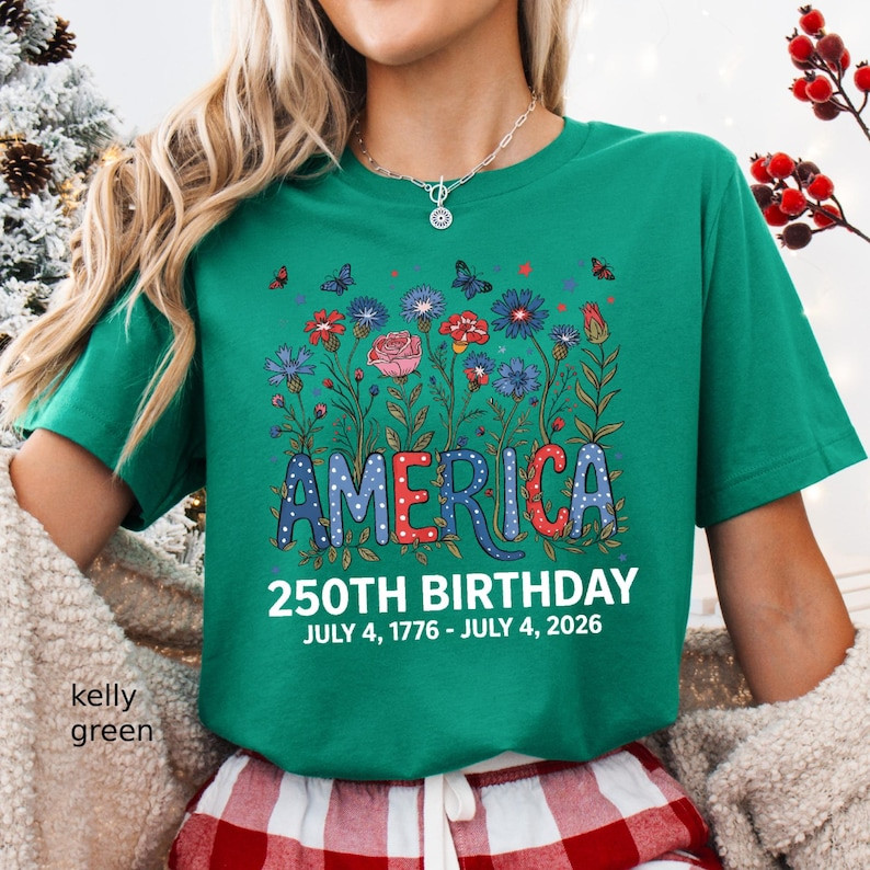 250th Anniversary Shirt 4th of July Flower USA Independence Day Patriotic Tee