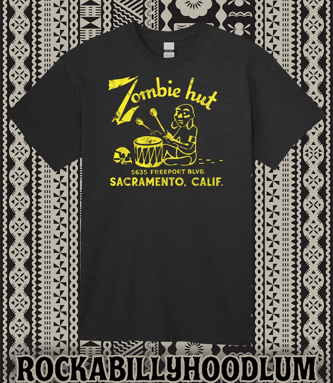 Retro Tiki Art Tee T Shirt Bar Mug Restaurant Zombie Hut Sacramento CA