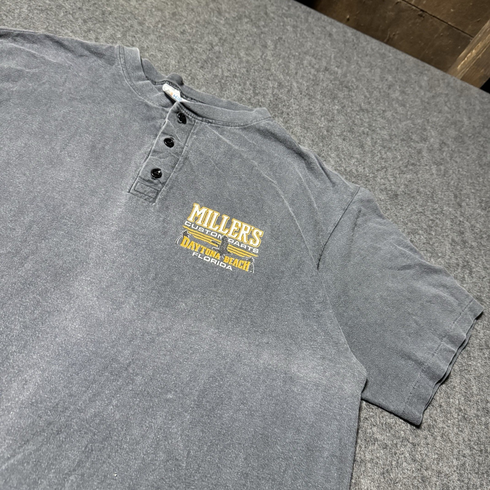 VTG 90s Millers Custom Parts Henley Biker Shirt Mens XL Fader Grunge