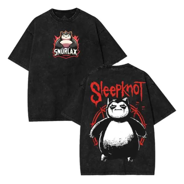 Snorlax PKMx Sleepknot Vintage Anime Tee Y2K Double Print Cotton Shirt