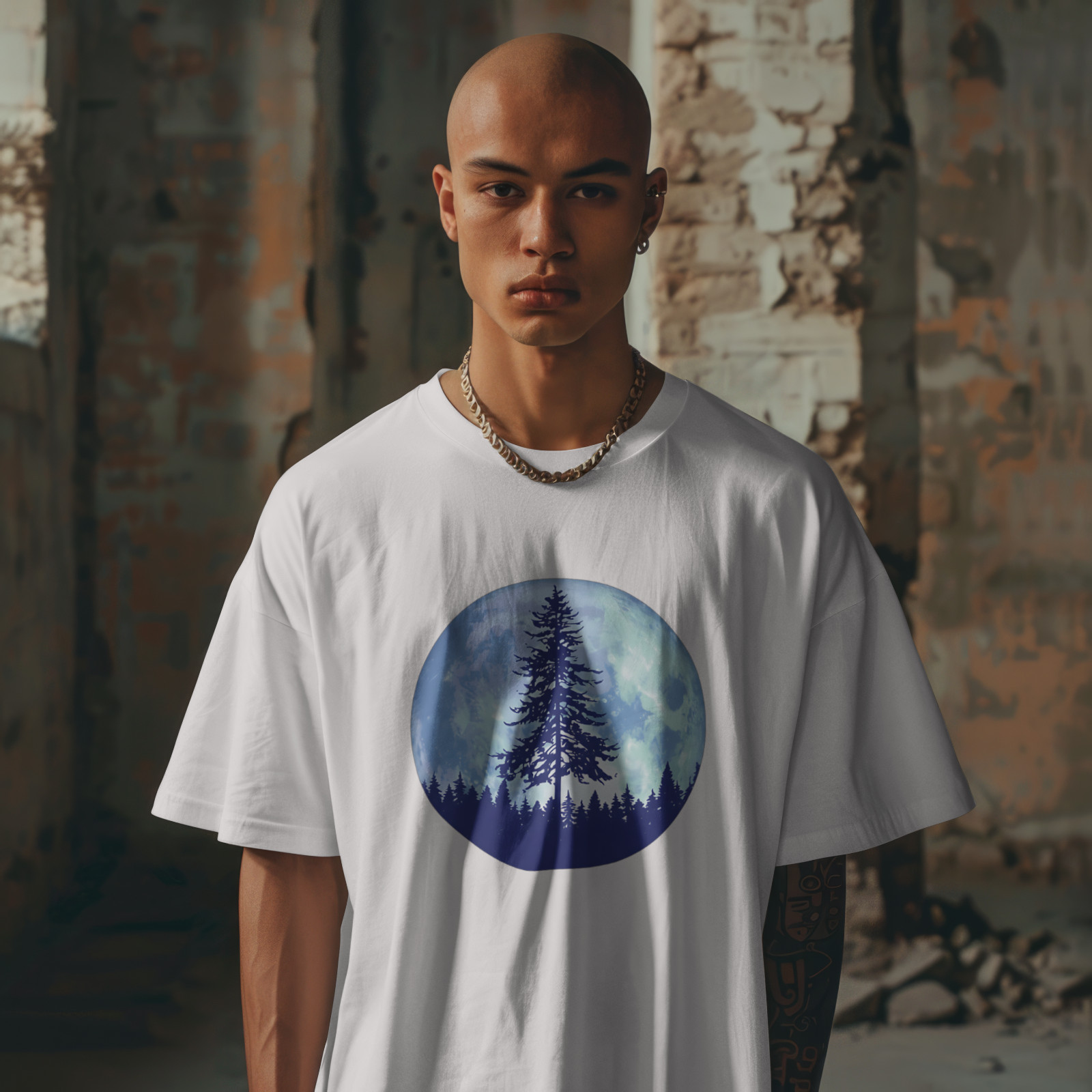 Moon Forest Pine Tree Shirt, Night Sky Nature Graphic Tee, Unisex