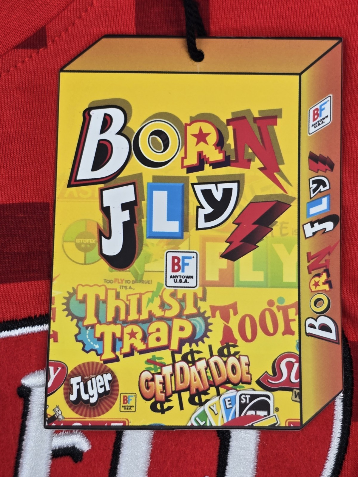 Born Fly Men’s Print Graphic “SuperFly Word” Premium Red T-Shirt Short Sleeve XL