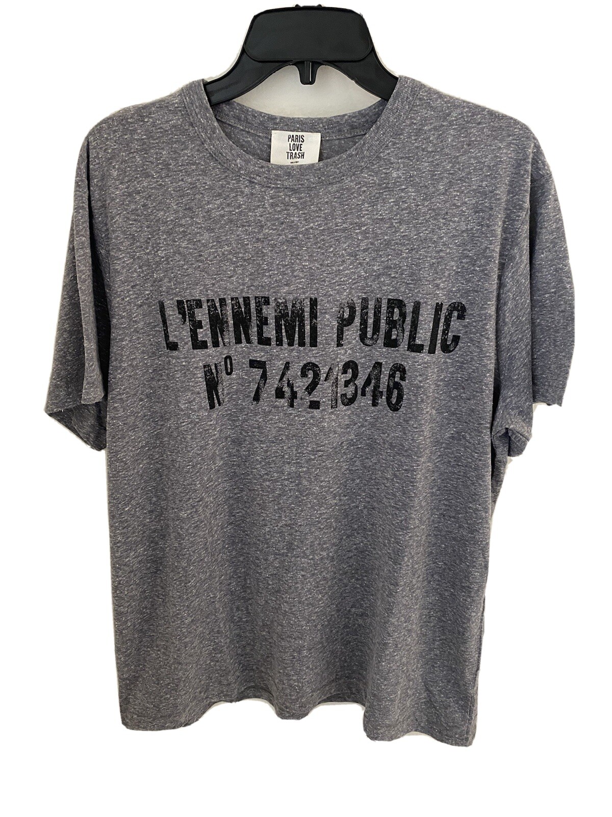 Paris Love Trash L’Ennemi Public T-Shirt Heather Gray Large Size New with Tags