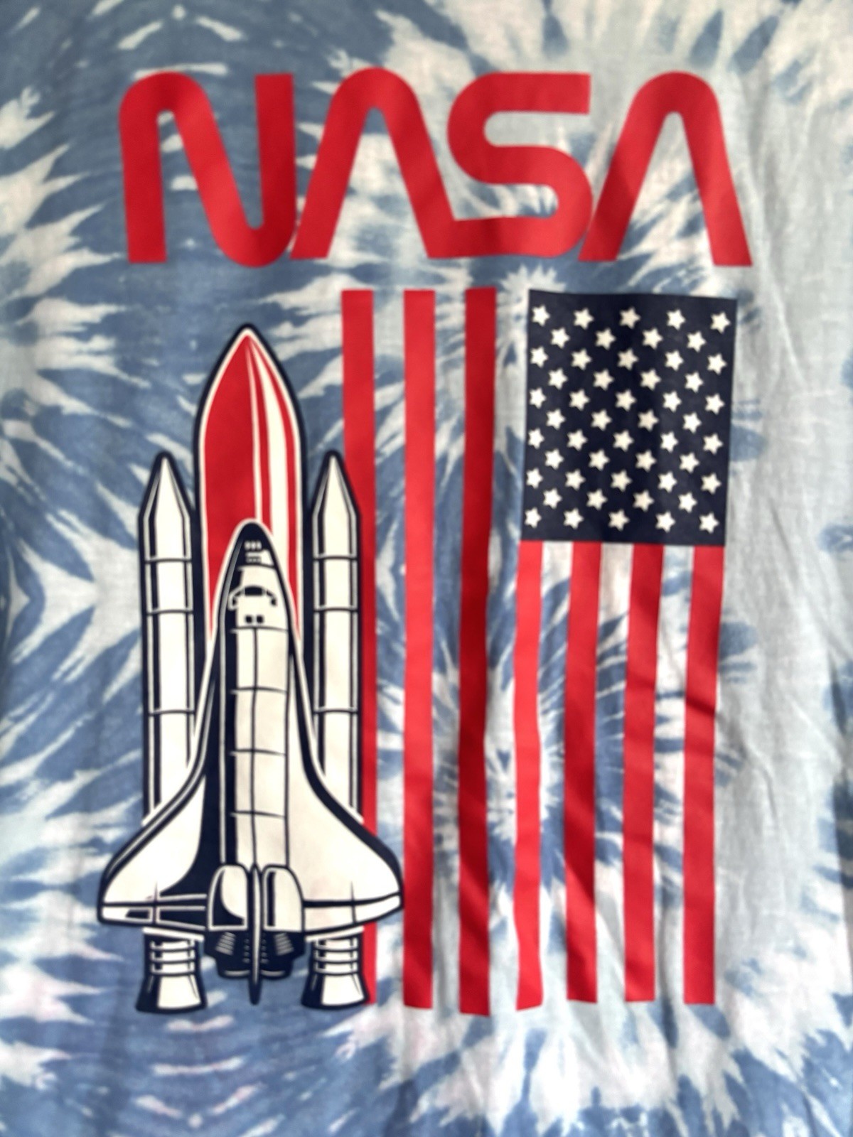 NASA Space Shuttle Blue Tie Dye T Shirt size XL USA American Flag