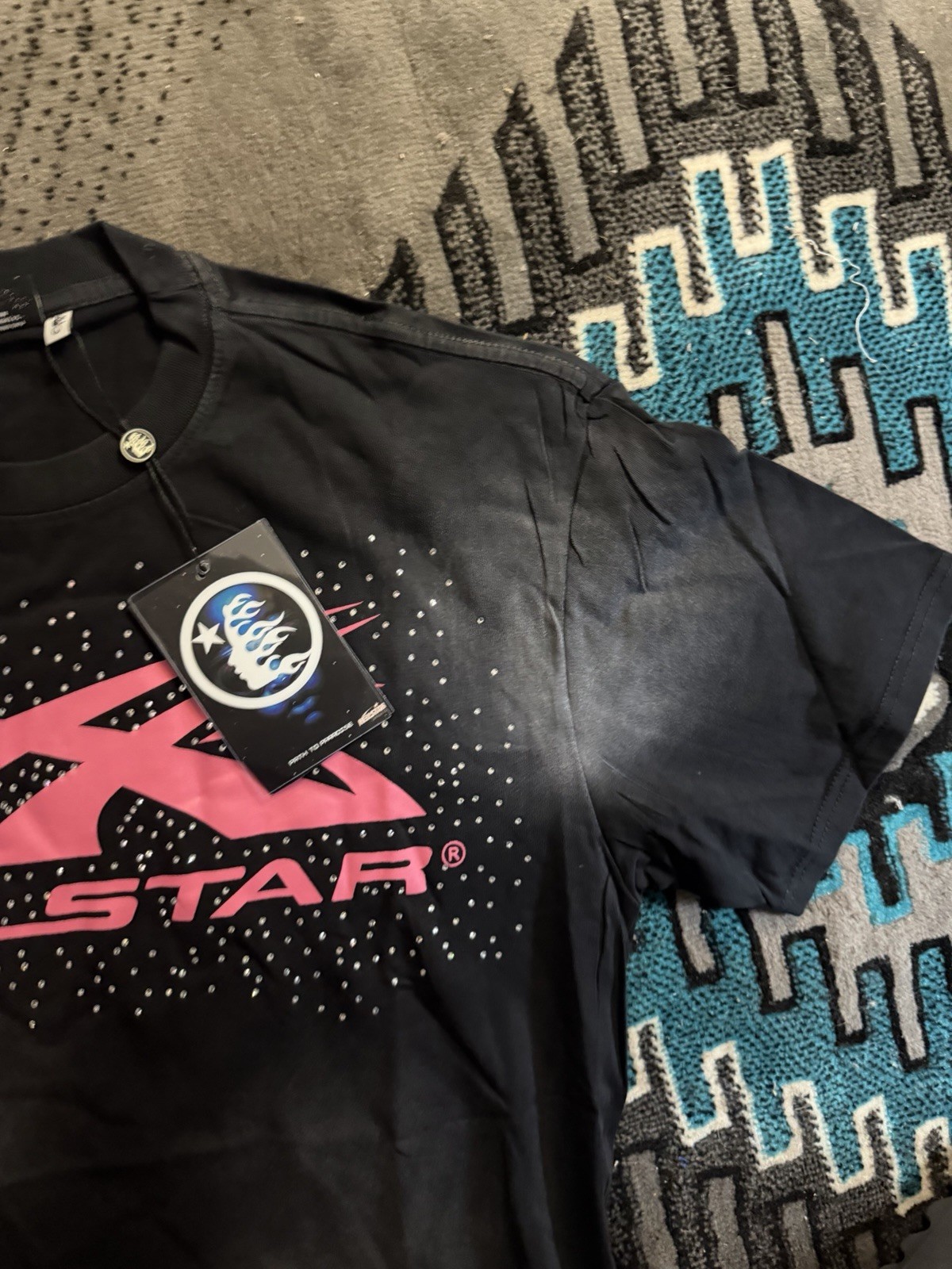 Hellstar Men’s Black Graphic Logo Short Sleeve Tee Size L Double-Sided