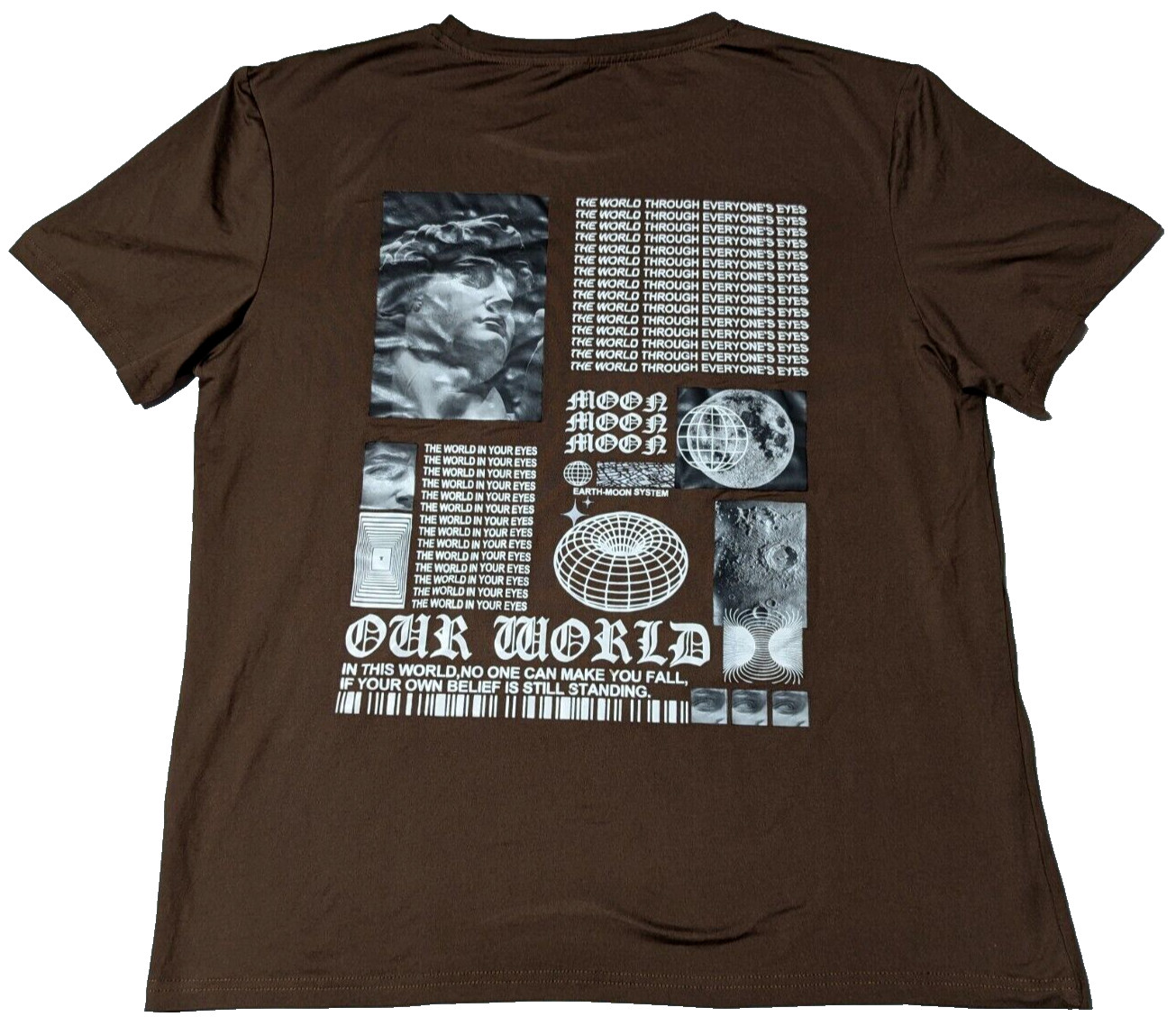 ROMWE MOON MOON MOON Men Size XL Brown Double-Sided T-Shirt EUC