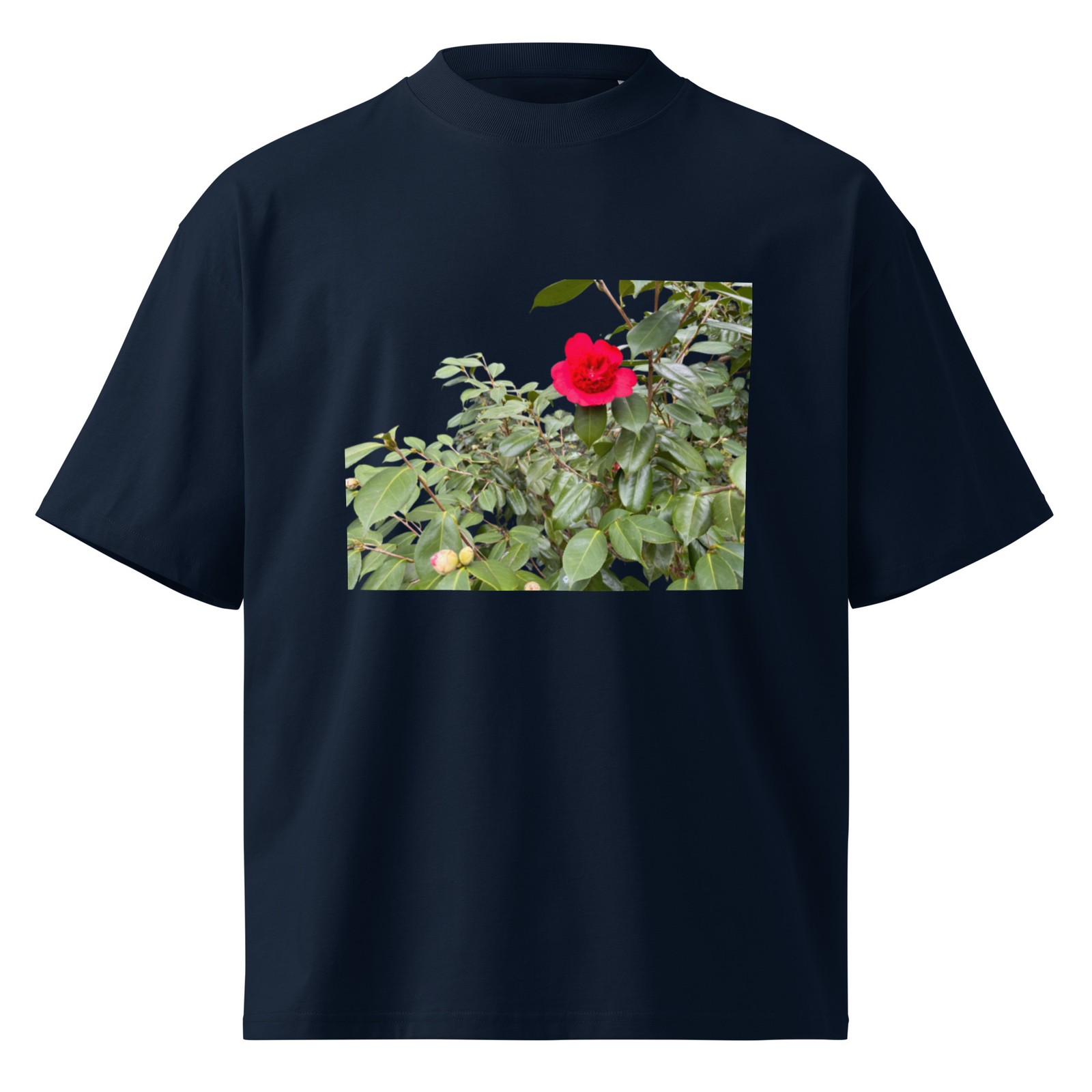 Red Rose, Unisex organic oversized high neck t-shirt