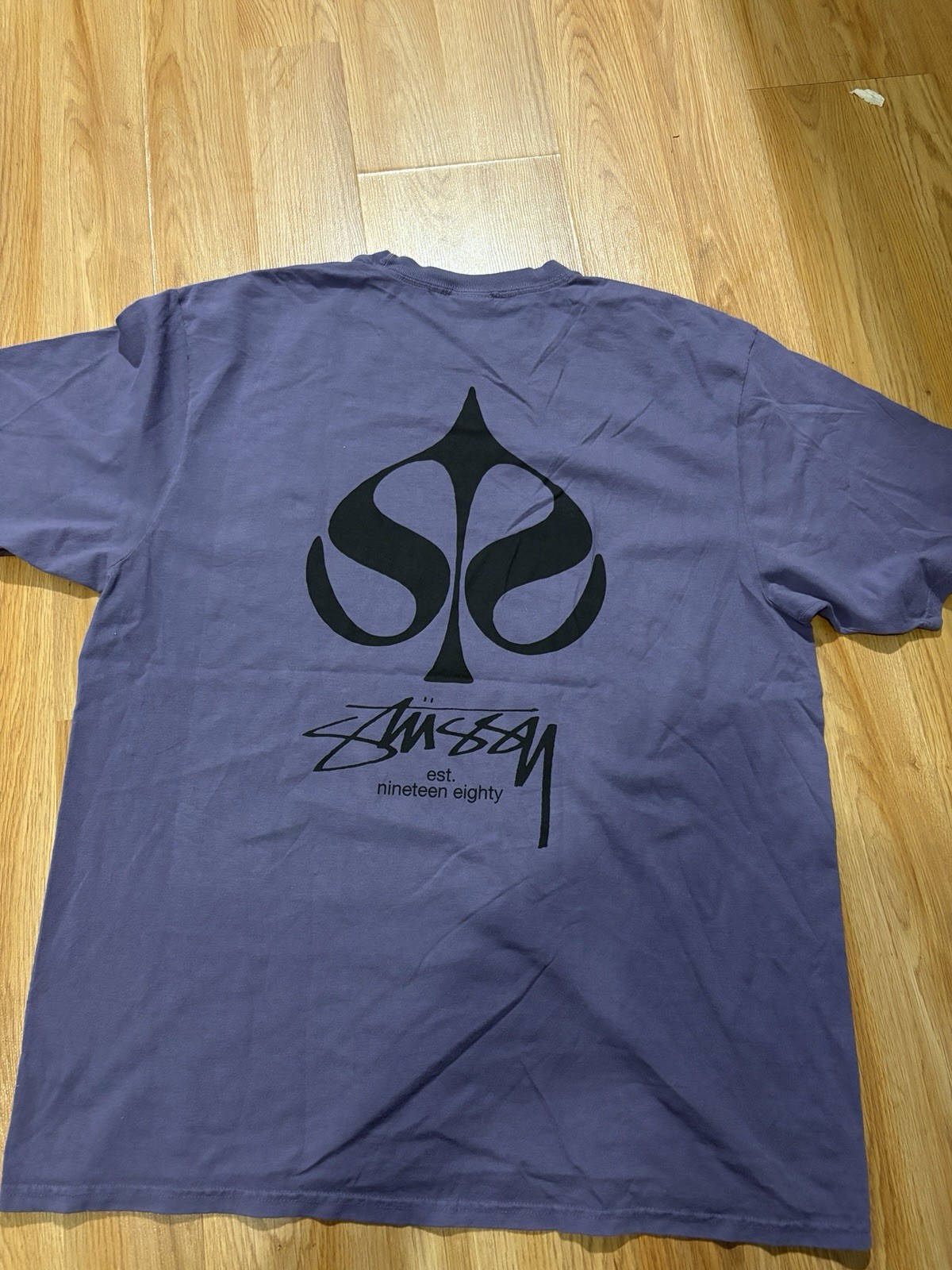 Real Stussy Men’s Purple Graphic Print Crew Neck Short Sleeve T-Shirt Size L