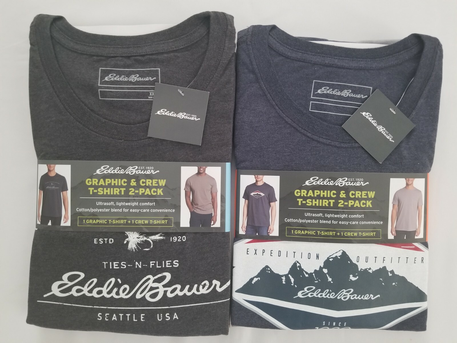 NEW Eddie Bauer Men’s 2-Pack Ultra Soft Graphic Crew Tee T-Shirts Great Gift NWT