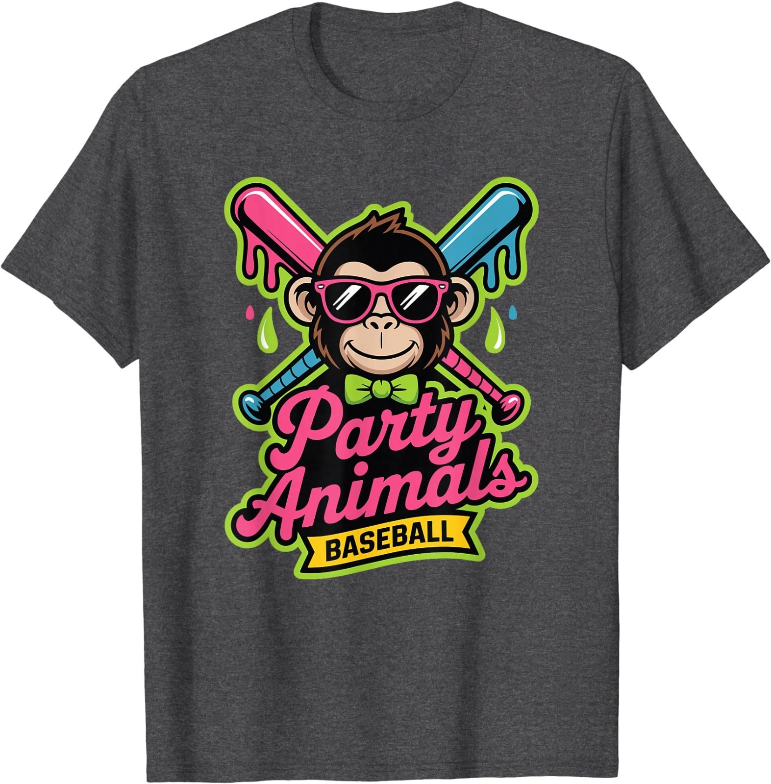 Party Animals Baseball Funny Monkey Vibrant Slime T-Shirt