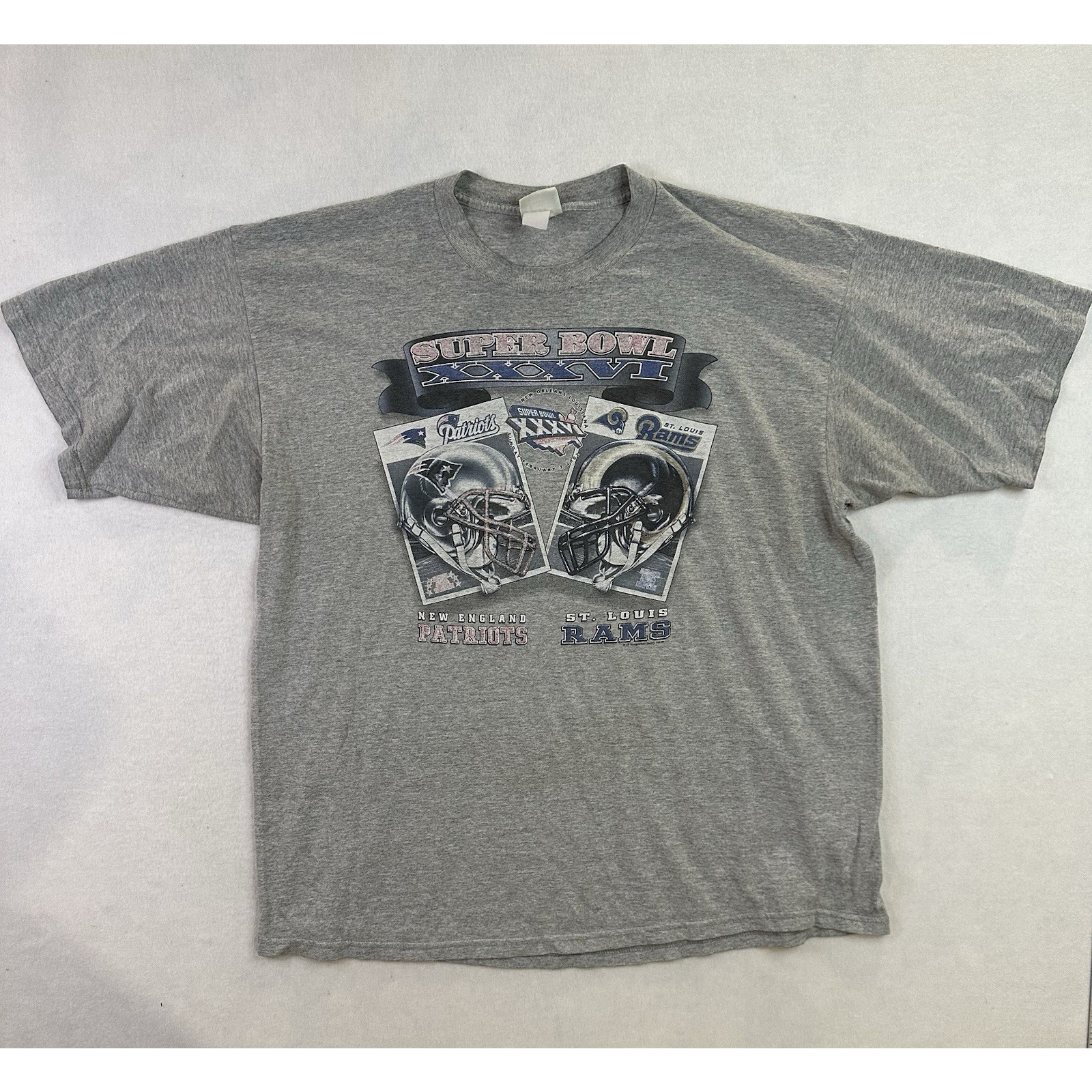 Vintage Lee Super Bowl 36 XXXVI Tee Shirt Graphic Rams Patriots y2k Sports 2XL