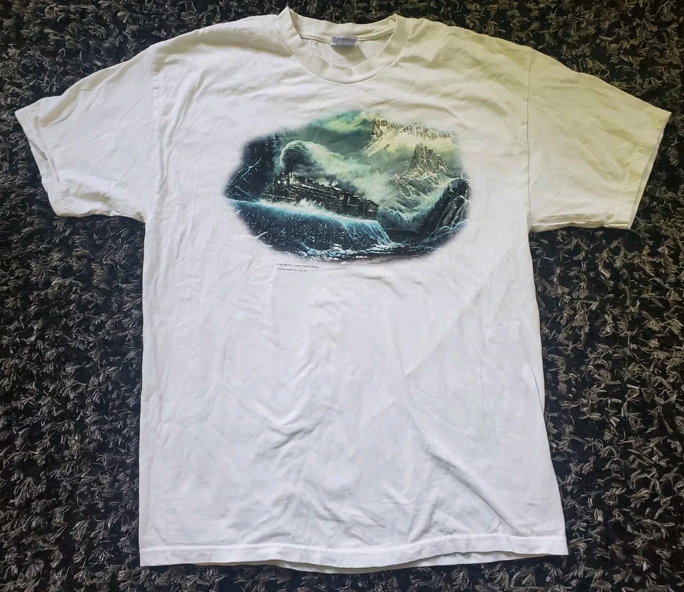 Ted Braylock Steam Train Shirt Large Hadley House Blue White