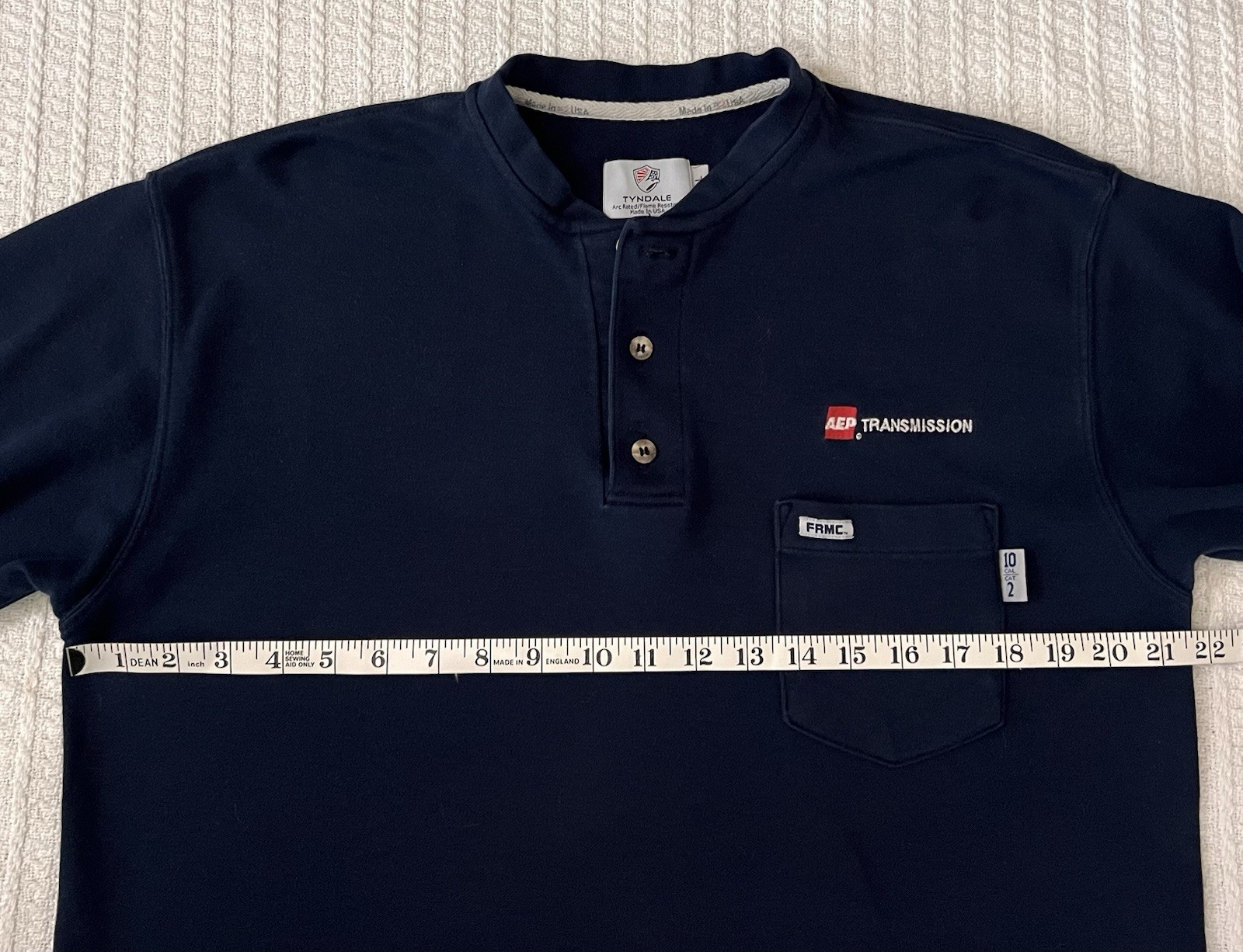 Tyndale FR Henley Shirt Mens LG 21” X 29” Flame Resistant FRMC USA CAT 2