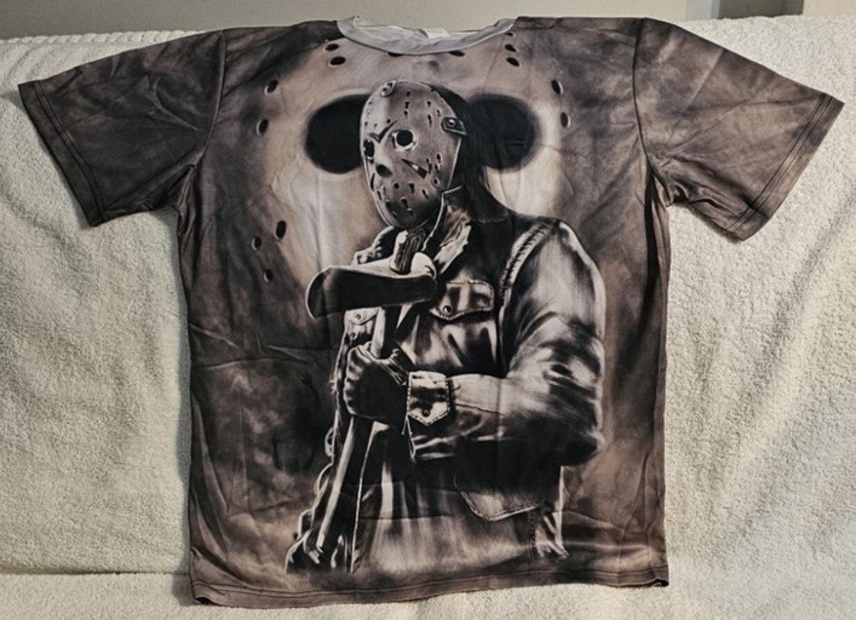JASON VOORHEES HOCKEY MASK AXE FRIDAY THE 13TH HORROR SCARY KILLER T-SHIRT