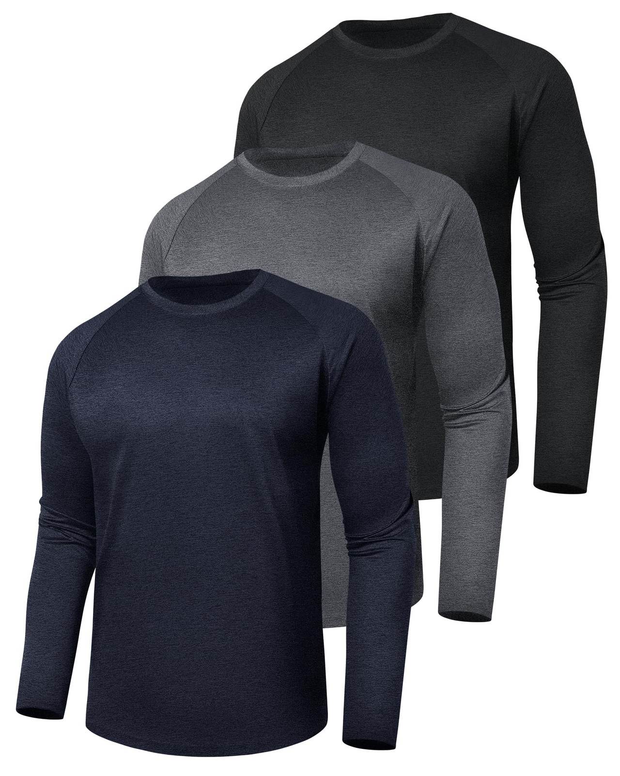 3 Pack Long Sleeve Shirts for Men – Quick Dry Moisture Wicking UV Sun Protect…