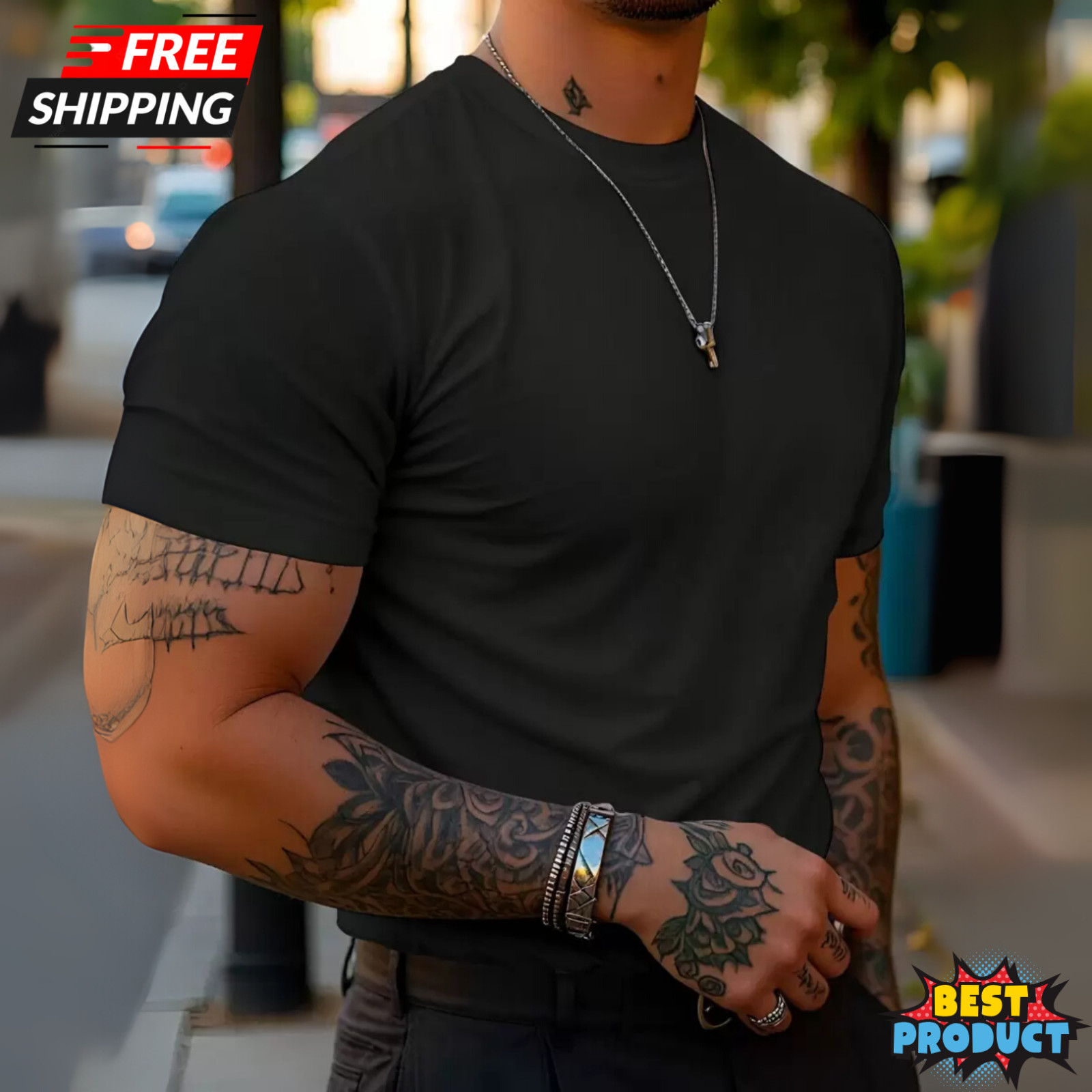 T-Shirt Round Neck Short Sleeve Solid Color Simple & Fashionable Men’s T-Shirt
