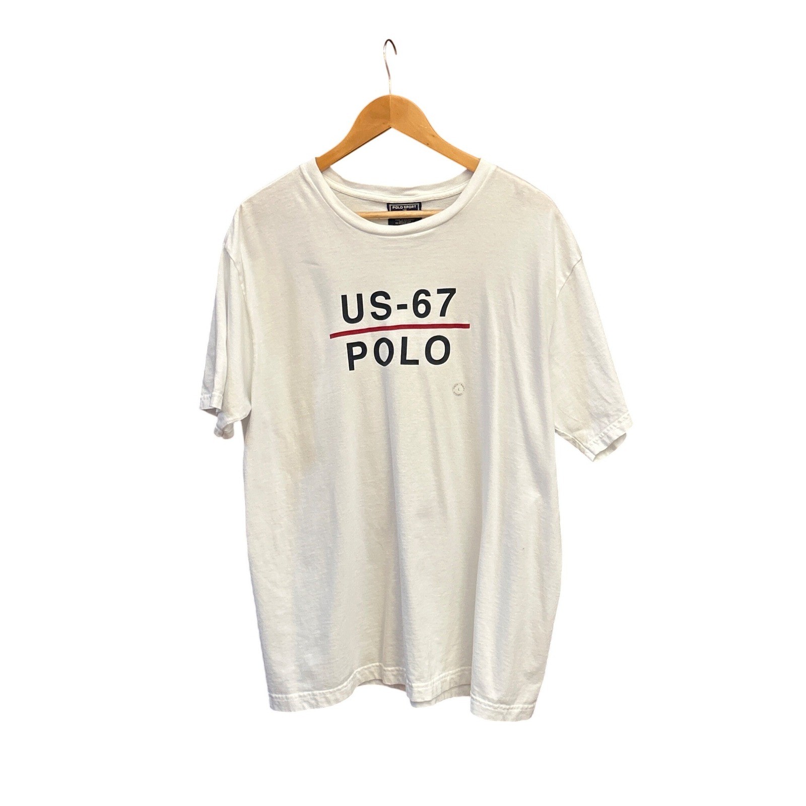 90,s Polo Sport Ralph Lauren US-67 Graphic Tee White Large Retro Athletic Preppy