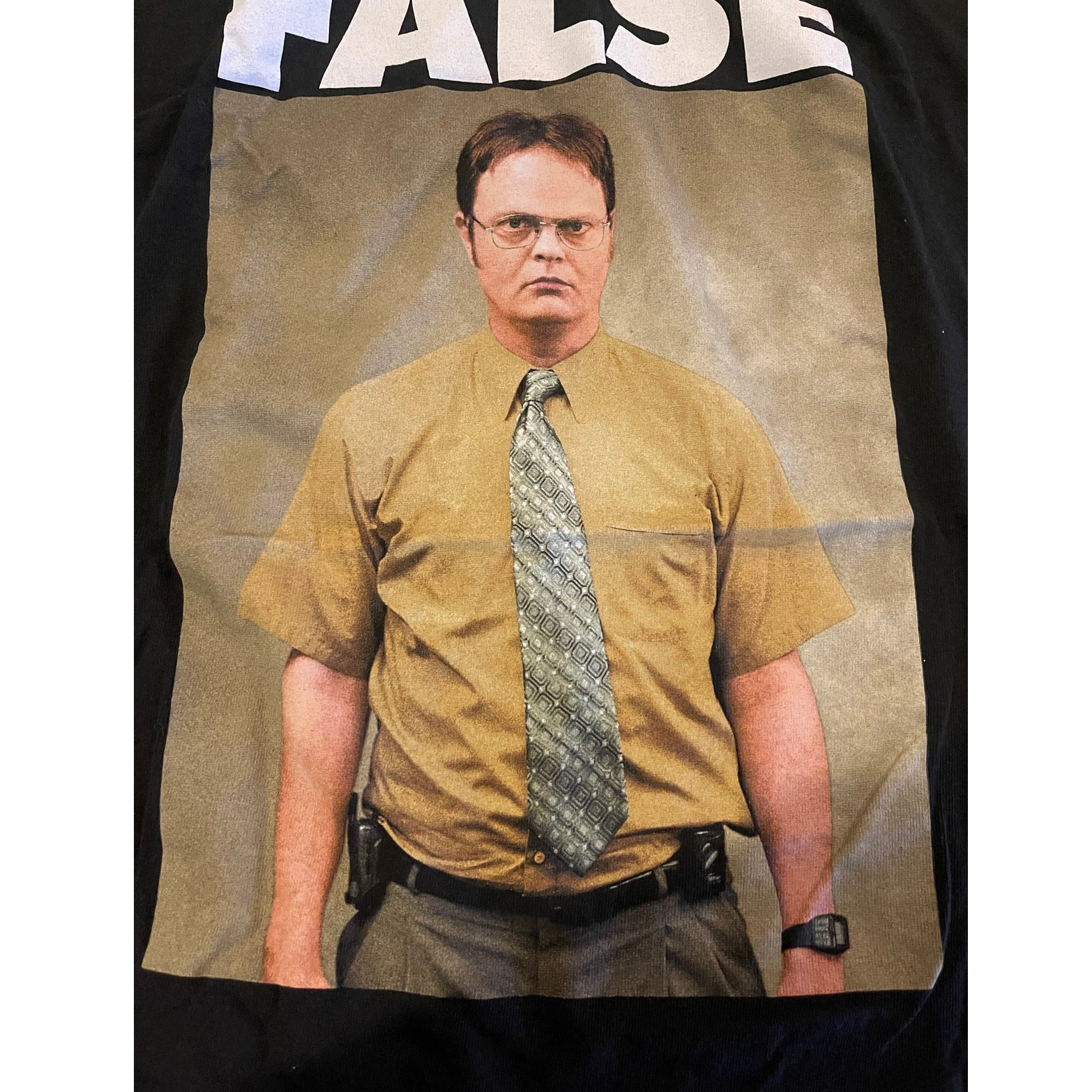 The Office Dwight Schrute FALSE T-Shirt Black Graphic Tee Adult Size Medium NBC
