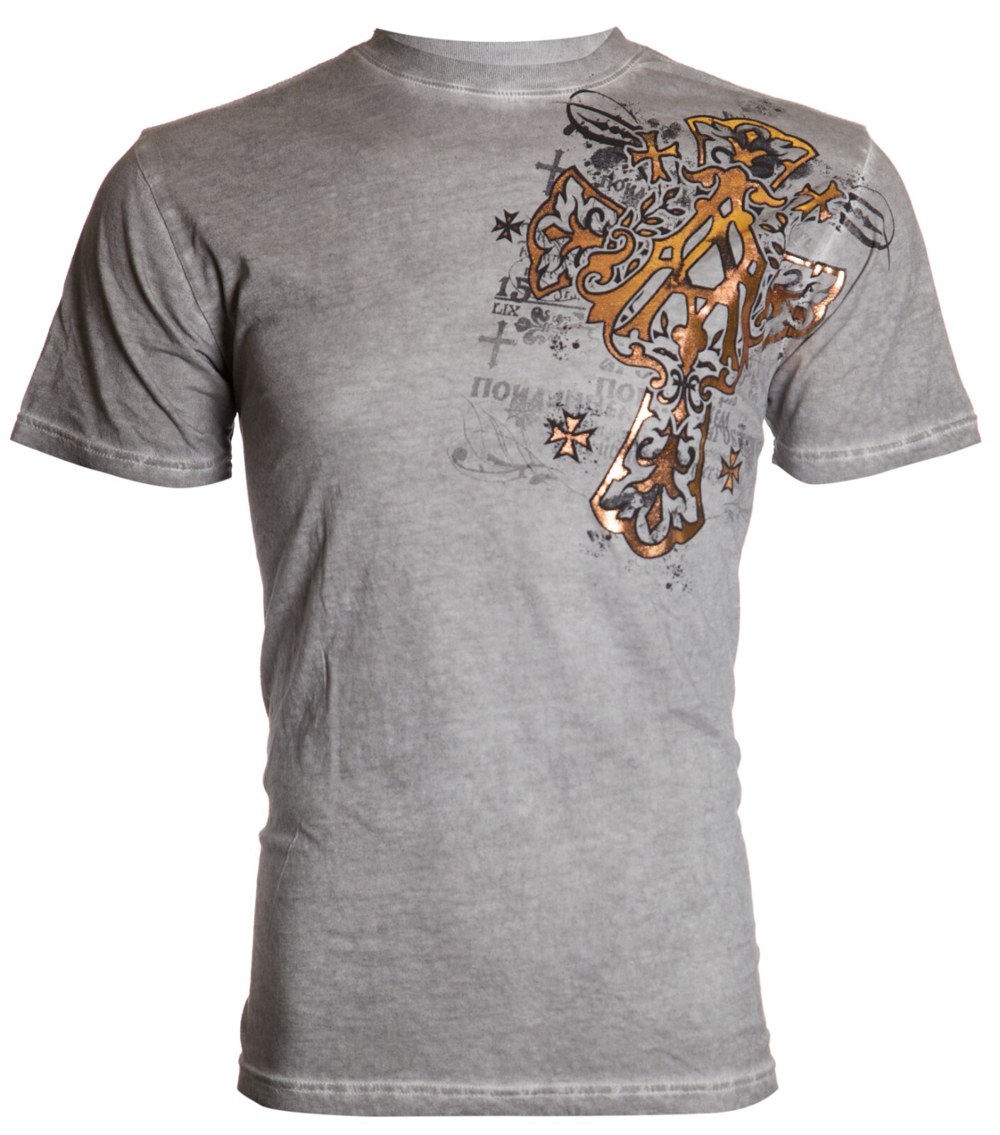 ARCHAIC by AFFLICTION Grey Oil Stain OTLEY Short Sleeve Slim Fit Y2K T-shirt NWT