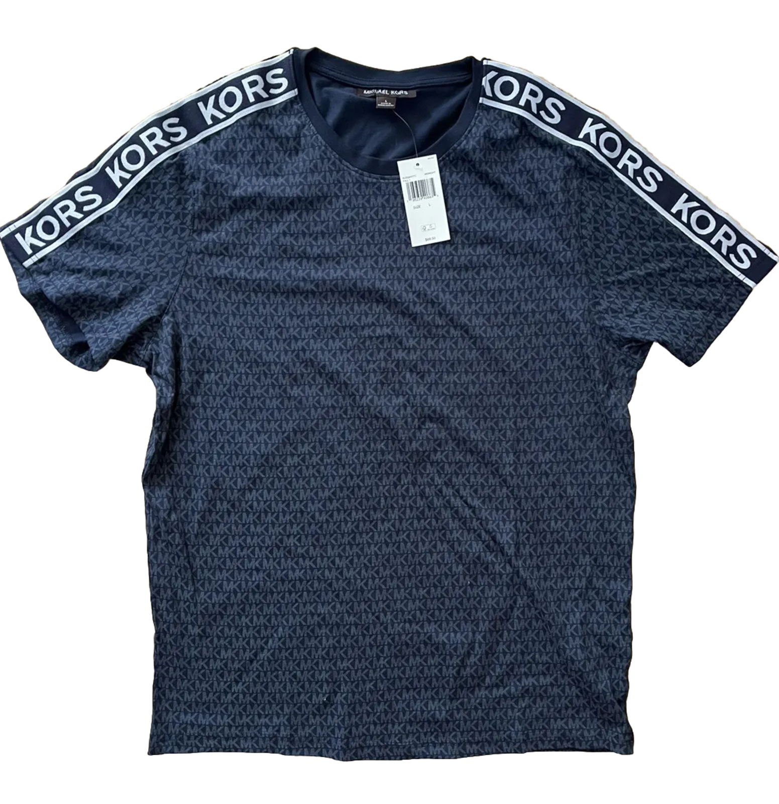Michael Kors Logo Designer Short Sleeve Midnight Blue Cotton Mens NWT-$70 Size L
