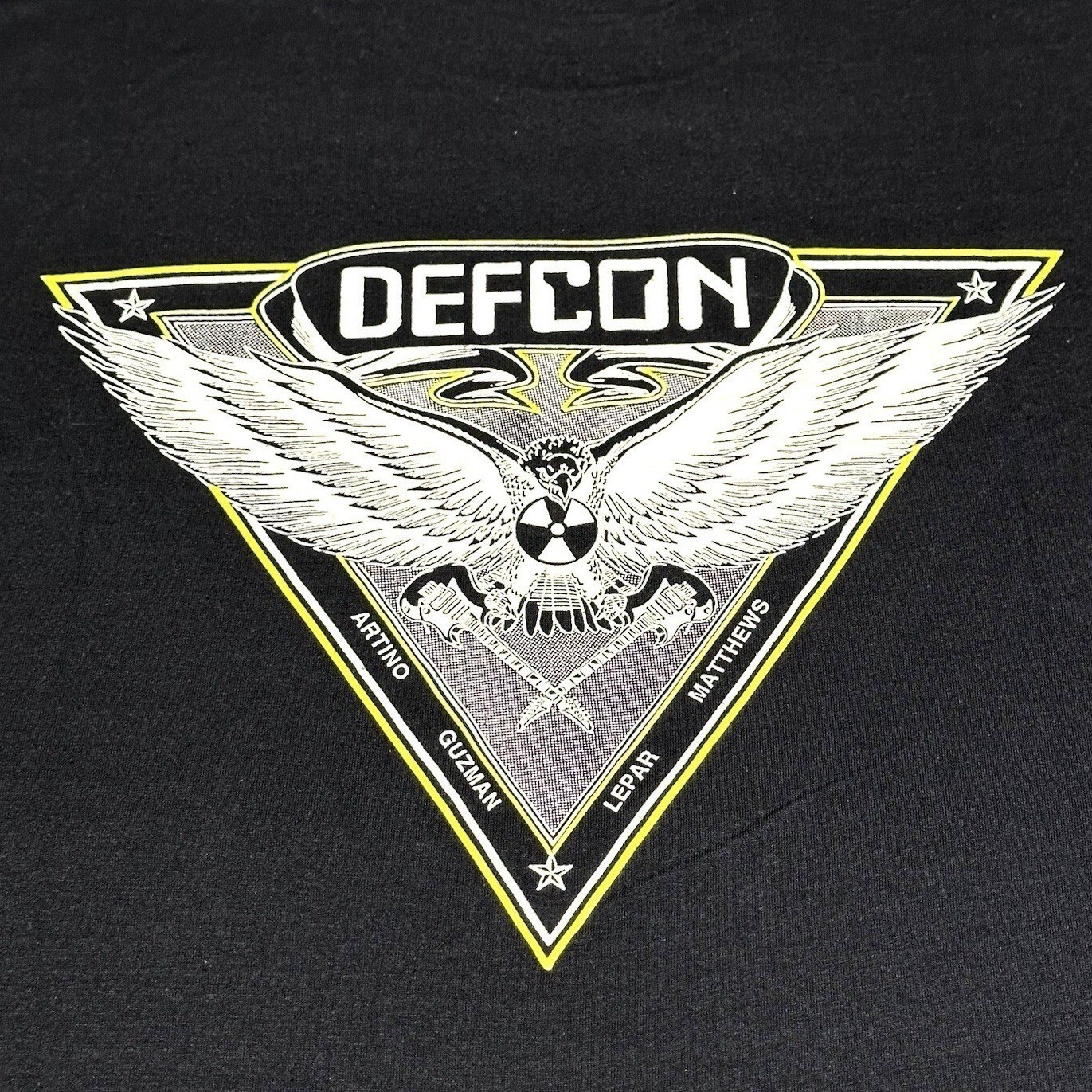 Vintage 80s Defcon Hard Rock Band T-Shirt Size Large Glow In The Dark Guitar