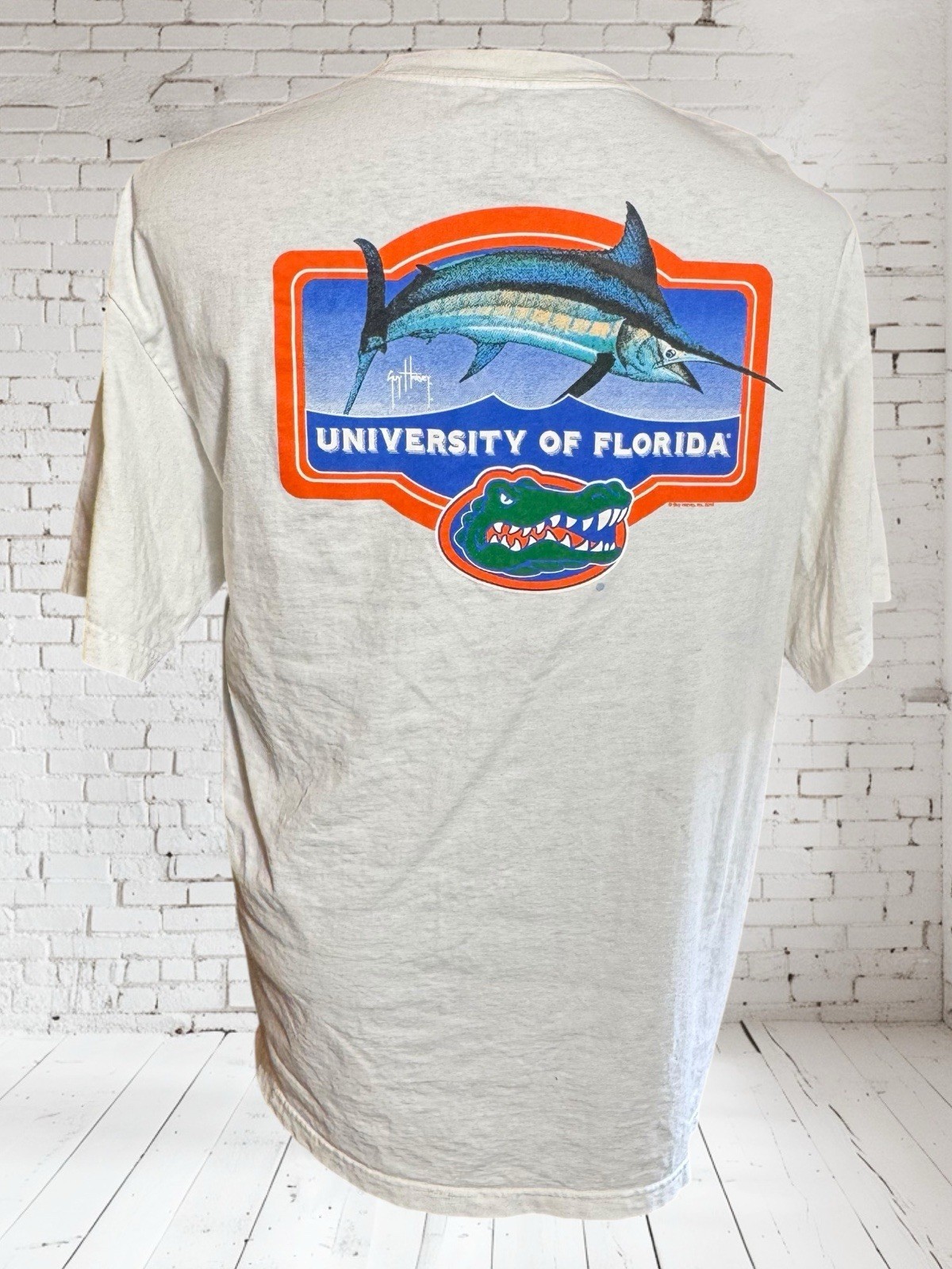 Guy Harvey University of Florida Gators White T-shirt Sz XL Black Marlin 2016