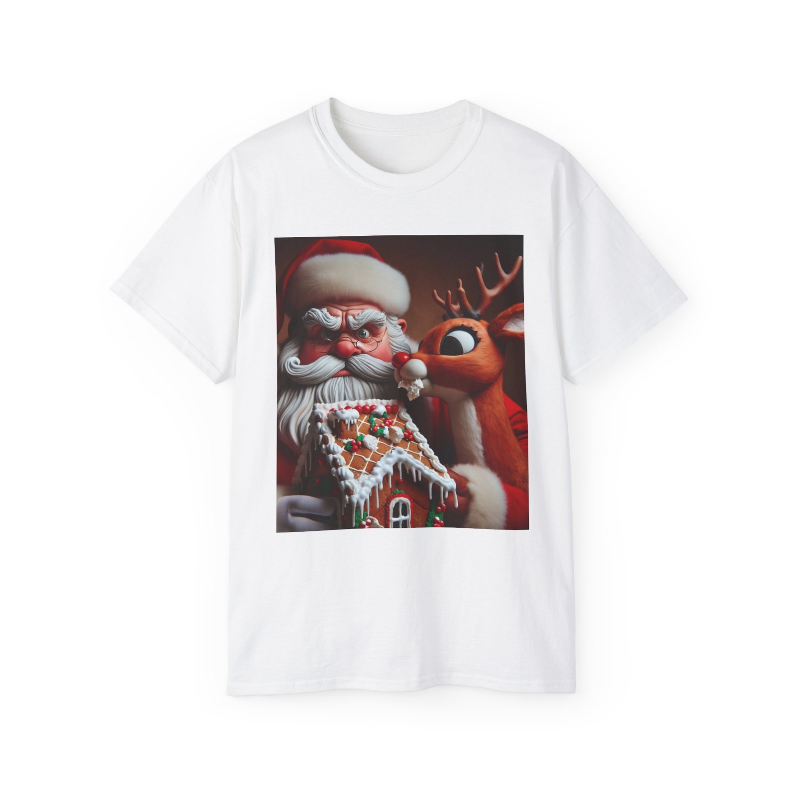 Santa and Reindeer Graphic Tee, Funny Christmas T-Shirt, Holiday Gift, Unisex