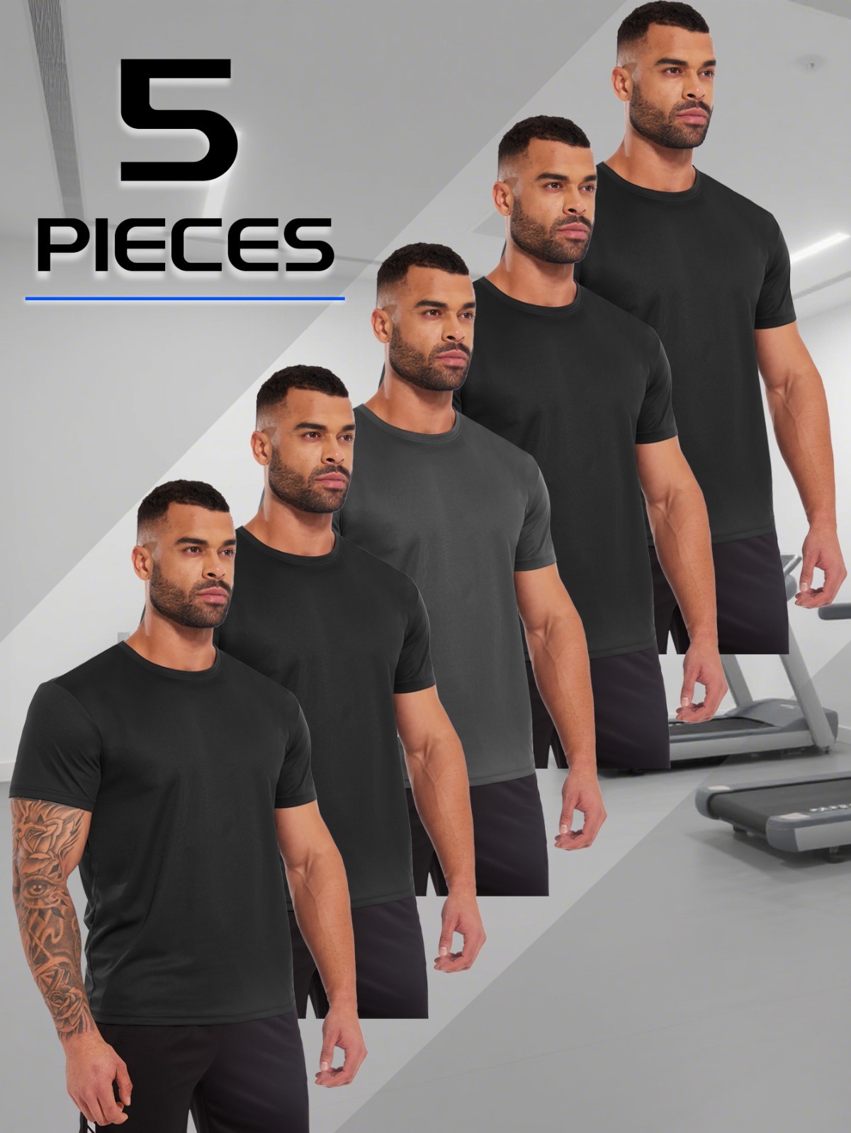 5 Pack MEETHOO Men Outdoor T-Shirts Active Quick Dry Fitness Top Sports Running
