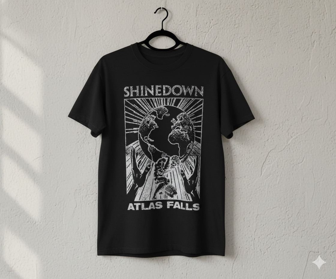 Shinedown Atlas Falls Band Graphic T-Shirt Black Rock Music Tee – T143