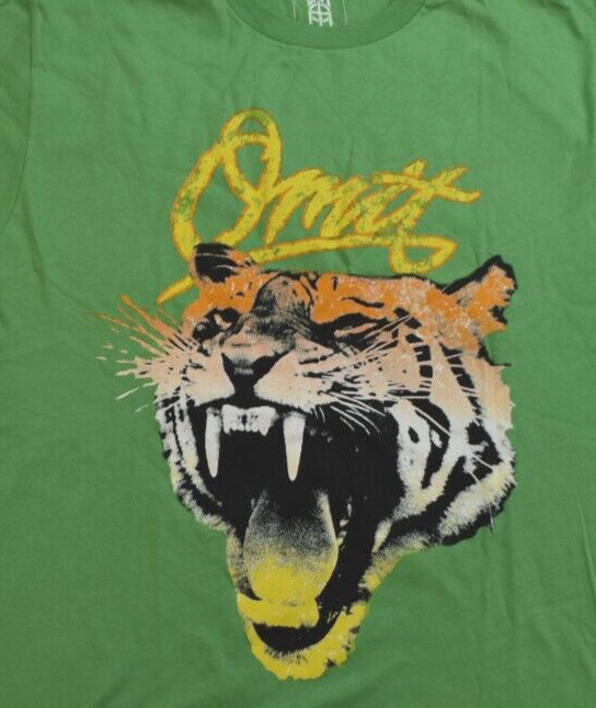 Omit Mens Green Animal Style Fierce Tiger Distressed Print Tee Shirt New Large